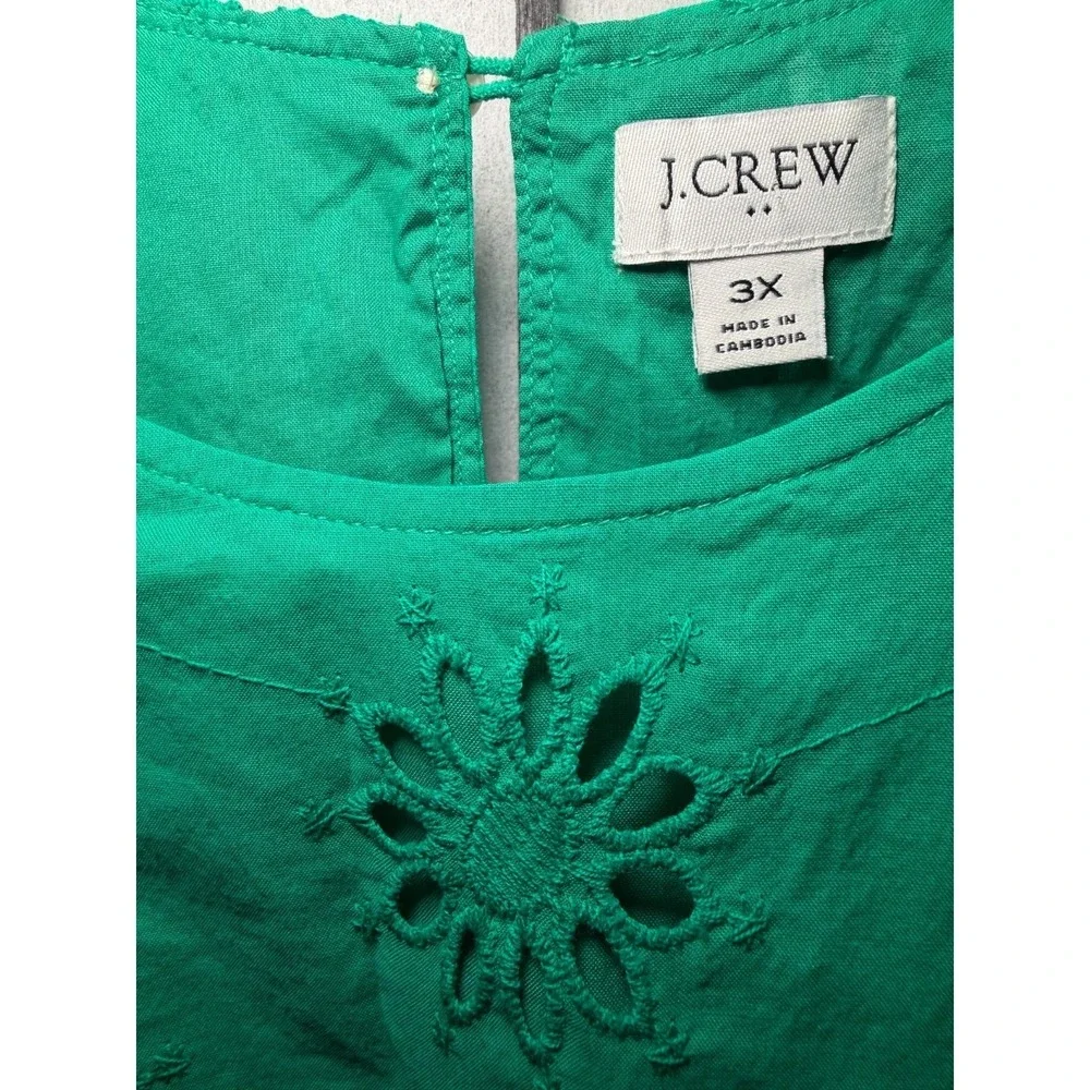 J.CREW‎ Women's Plus 3X Green Floral Eyelet Sleeveless Tank Top